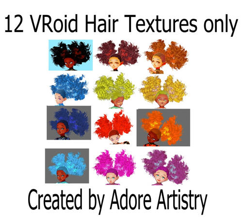 adoreartistry - 12 Curly Hair Texture Bundle (VRoid Hair Texture Beta)